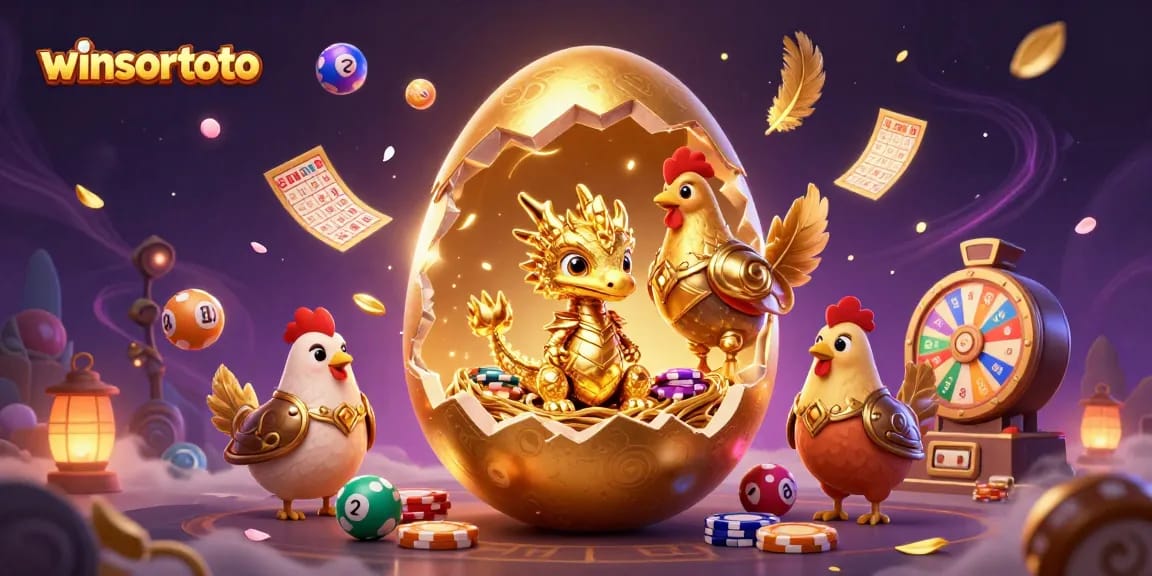 Win big with winsortoto and witness a golden dragon guarding poker chips amidst a vibrant casino scene.
