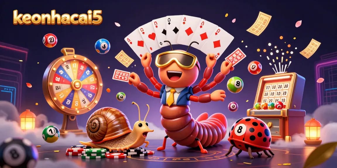 Engage with keonhacai5 in an exciting casino scene filled with vibrant gaming elements.