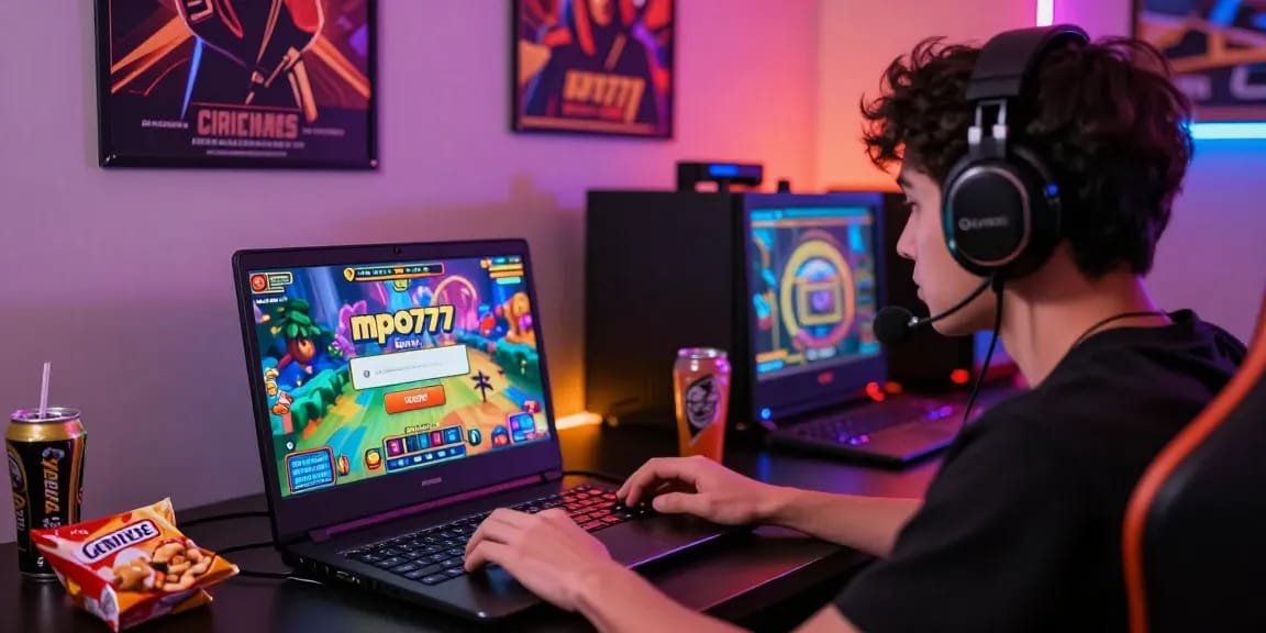 MPO777 login in an engaging online gaming scene with colorful slot machine graphics.