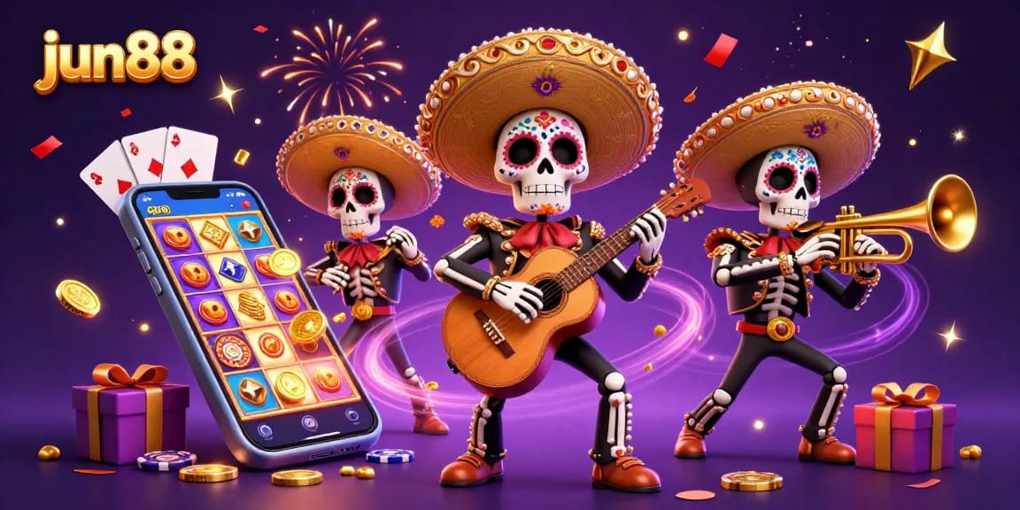 Experience the excitement of jun88 with vibrant energy and colorful casino elements in a festive scene.