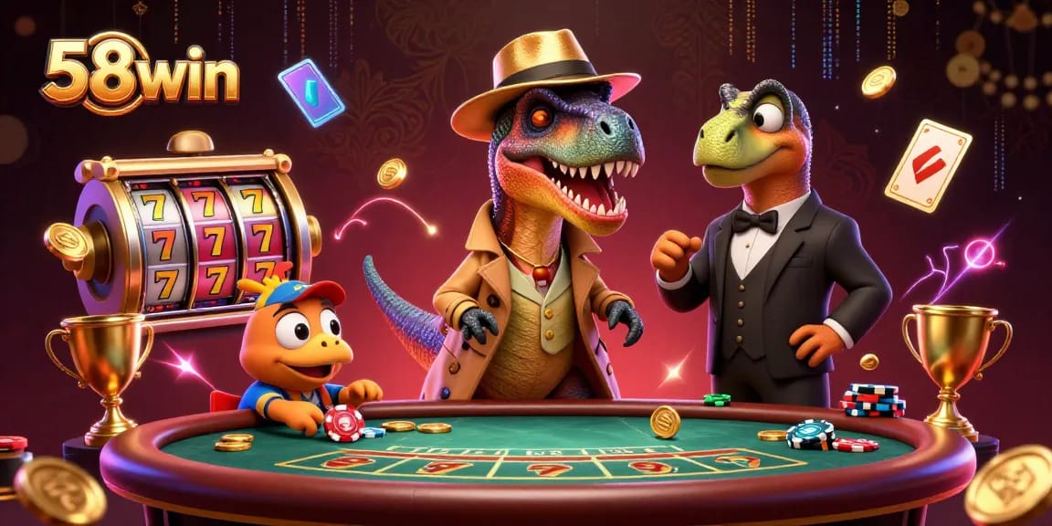 Experience excitement with 58win: velociraptor card counter at a blackjack table.
