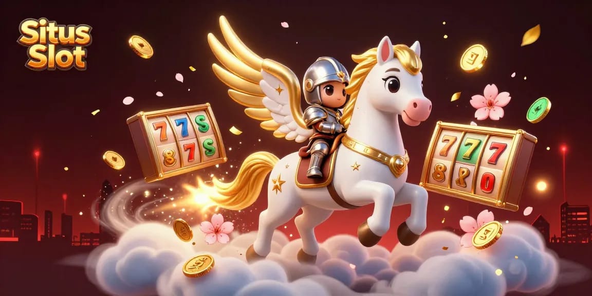 Experience the excitement of Situs Slot with dynamic slot reels and vibrant characters in a rich casino scene.