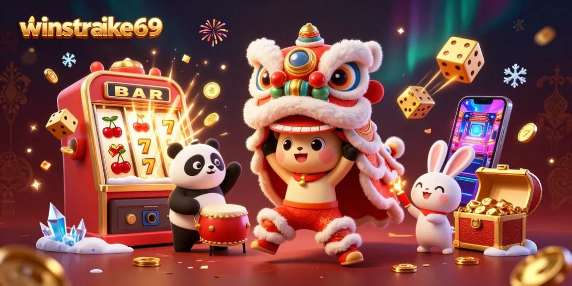 Experience winstrike69 with vibrant casino elements and lively characters in a dynamic 3D illustration.