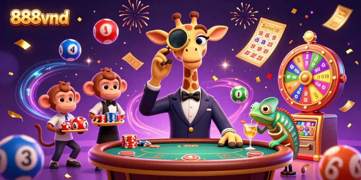 Experience the excitement of 888vnd with dynamic casino gameplay illustrated by colorful characters and vibrant game elements.