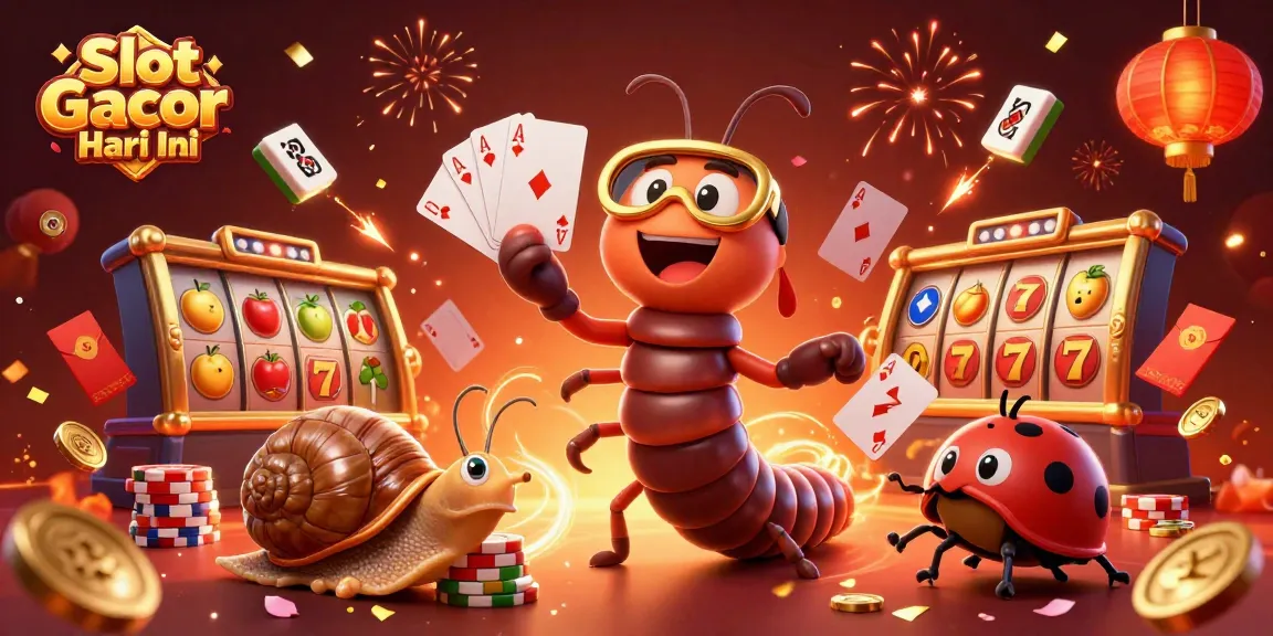 Experience Slot Gacor Hari Ini with a vibrant, animated casino scene featuring lively characters and dynamic slot elements.