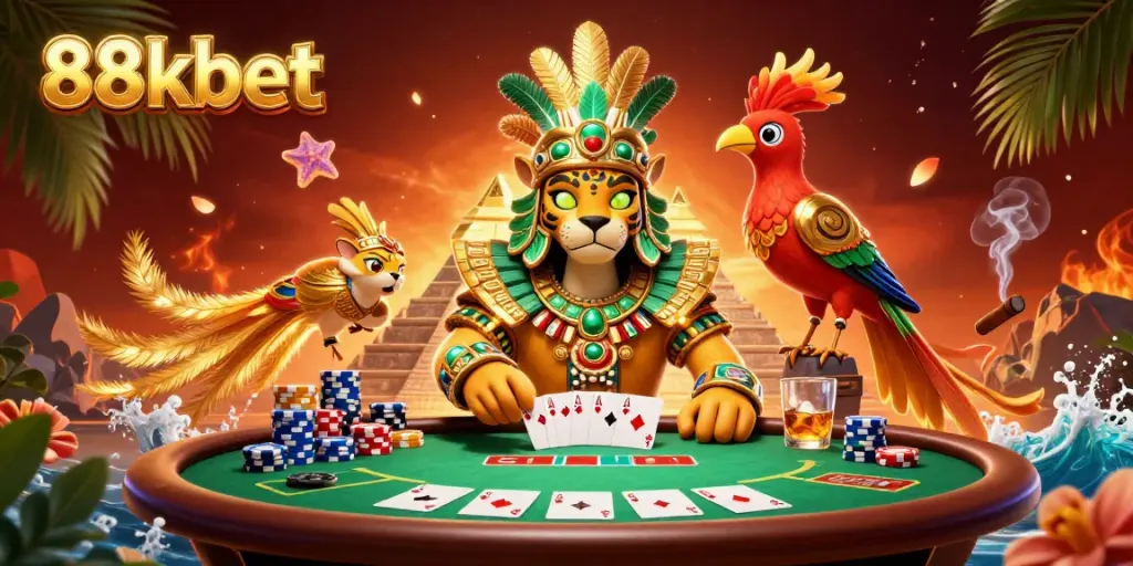 Engage with 88kbet in a vibrant, high-stakes poker scene featuring dynamic game elements.