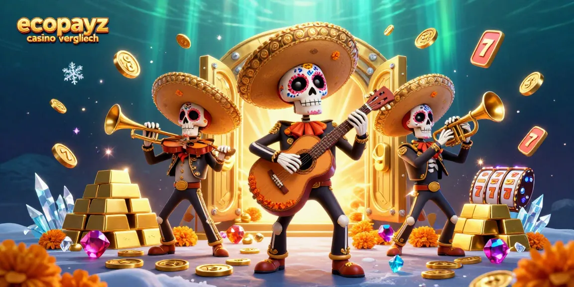 Engage in fun at the ecopayz casino vergleich with vibrant mariachi band amidst treasures & slots.