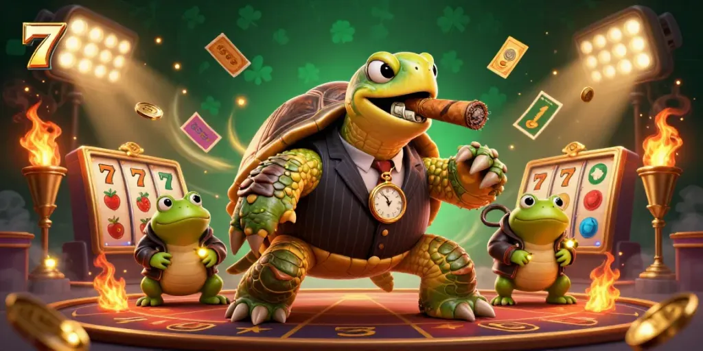 Aksi mengasyikkan dengan angka 777, slot mesin bertema kasino dalam ilustrasi 3D berwarna cerah.