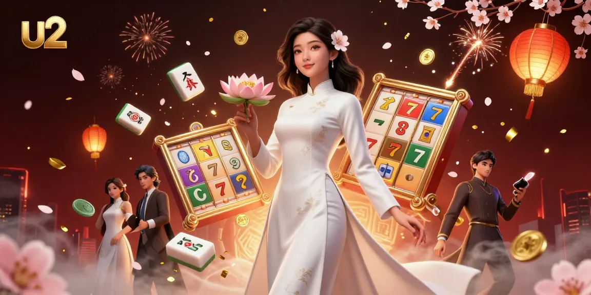 Experience thrilling games like slots with u2 in a vibrant, colorful illustration full of action.