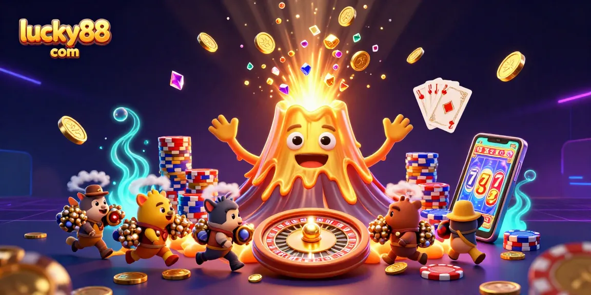 Experience the excitement of lucky88 com with vibrant casino elements in an engaging 3D illustration.