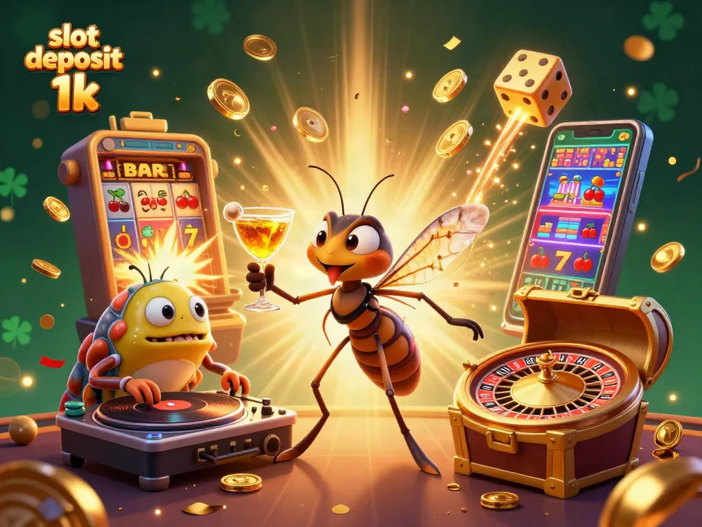 Engage with slot deposit 1k and witness a vibrant casino scene bursting with color and excitement.