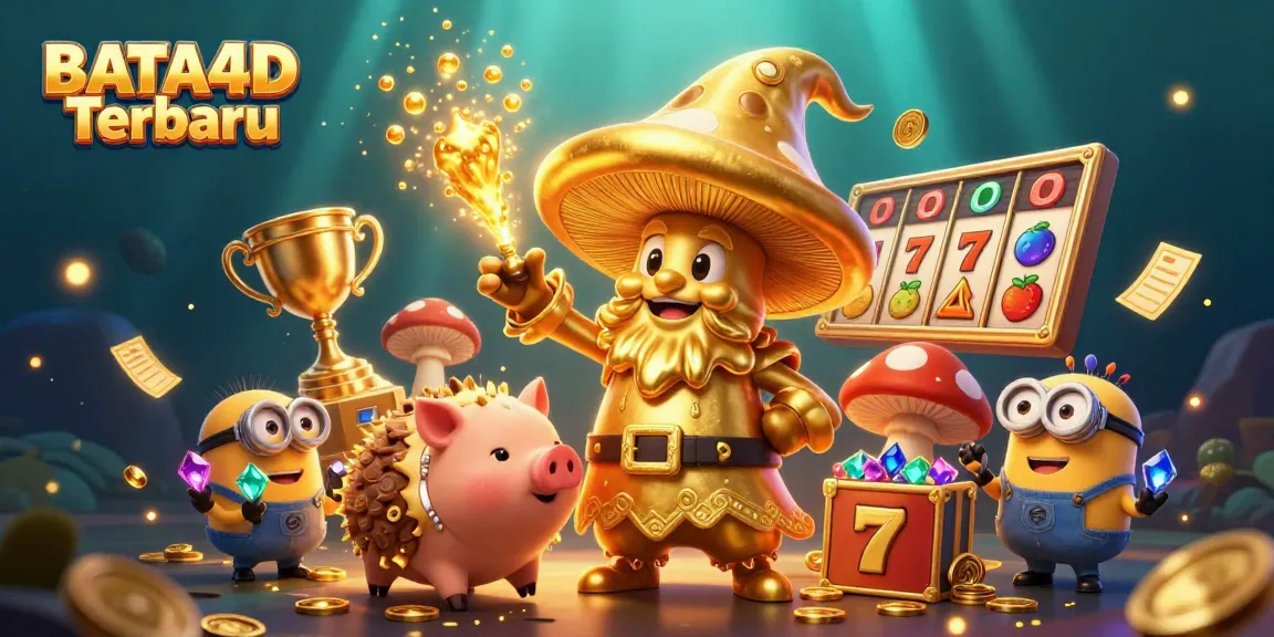 BATA4D Terbaru menampilkan ilustrasi kasino dengan karakter ajaib dalam suasana penuh keberuntungan dan elemen slot.