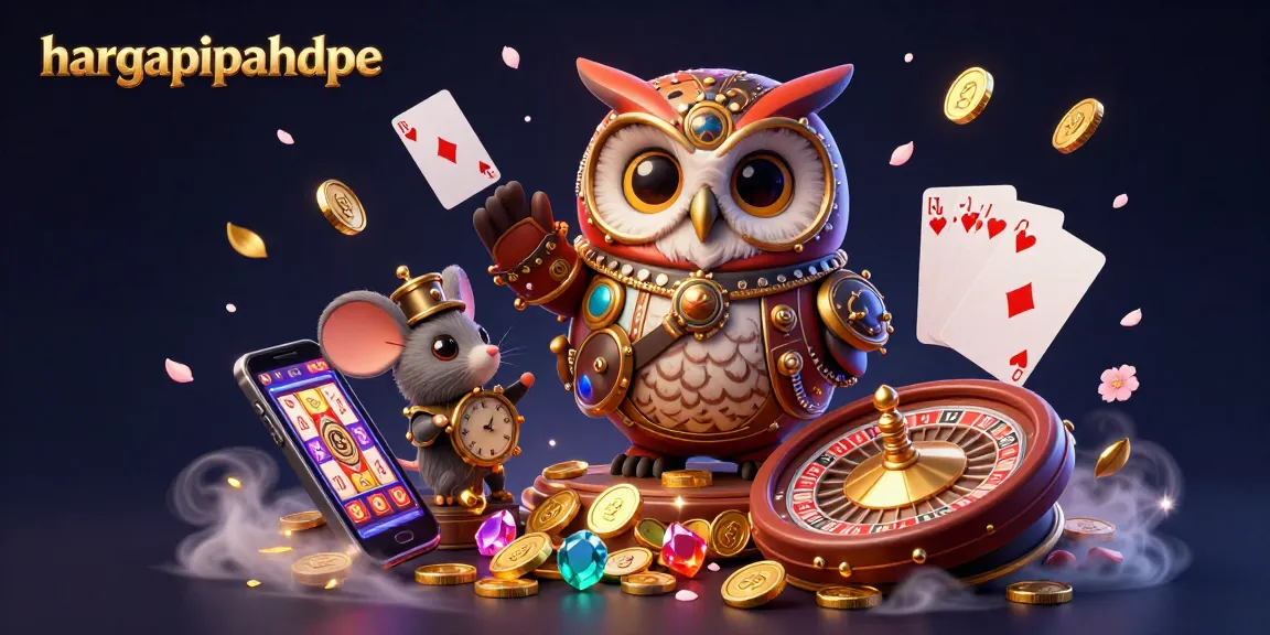 Engage with hargapipahdpe as a time-traveler owl and mouse navigate a rich casino scene filled with coins and cards.