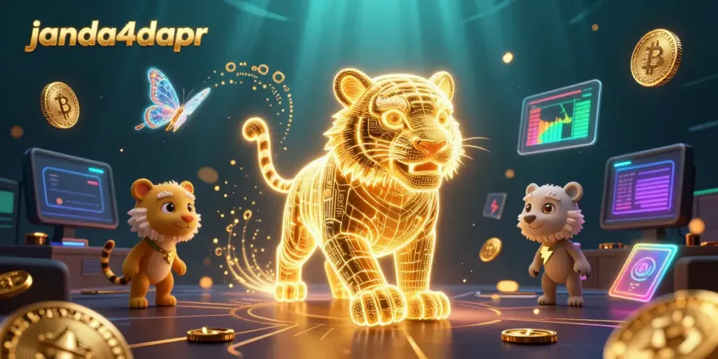 Permainan judi di janda4dapr dengan ilustrasi harimau emas neon yang memukau.