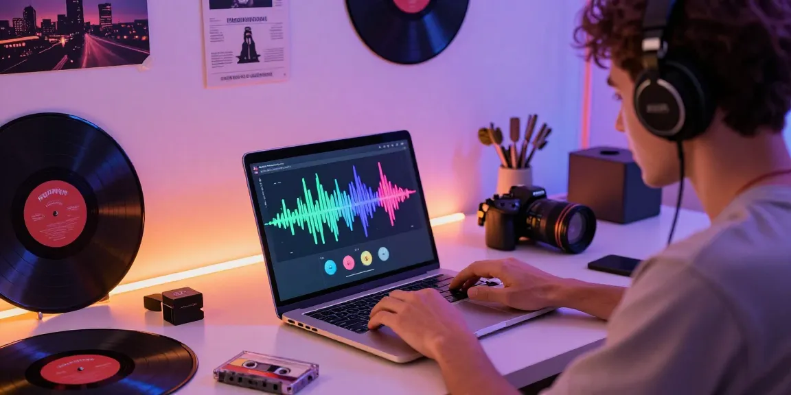 Tubidy user engaging with MP3 downloads in a colorful workspace.