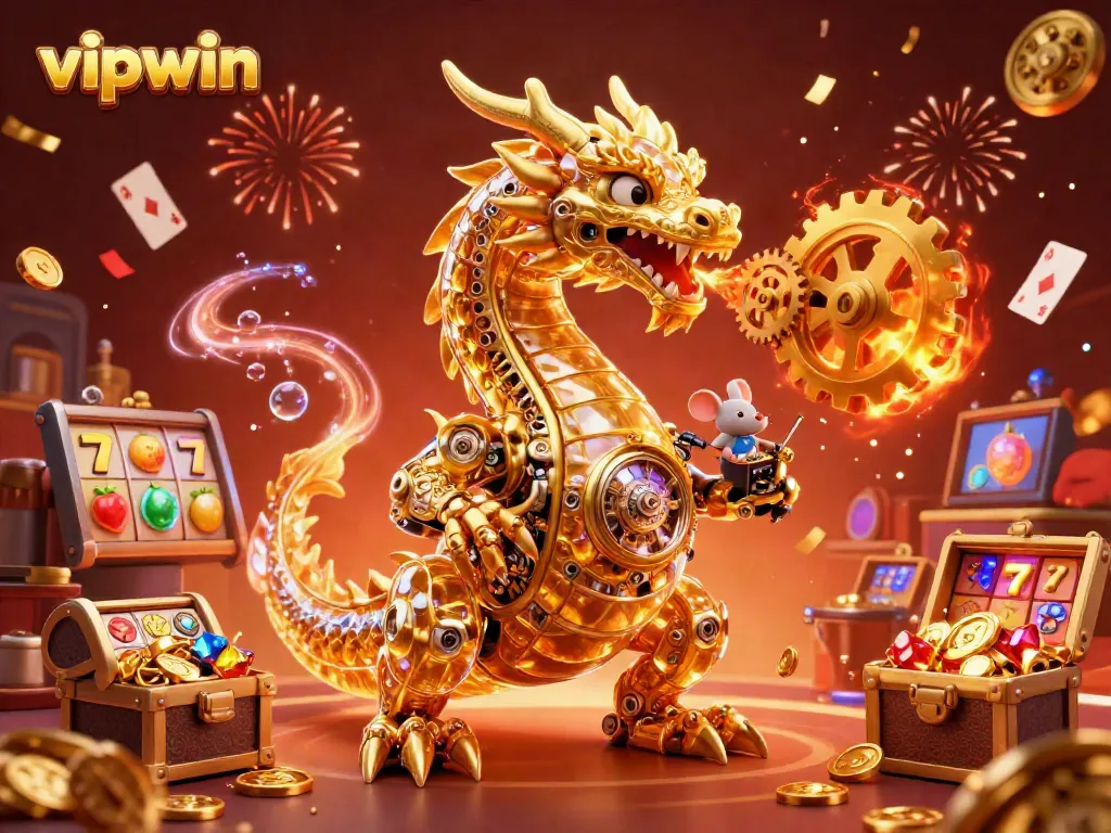 Engage with the immersive vipwin casino experience featuring a golden dragon and vibrant gaming elements.