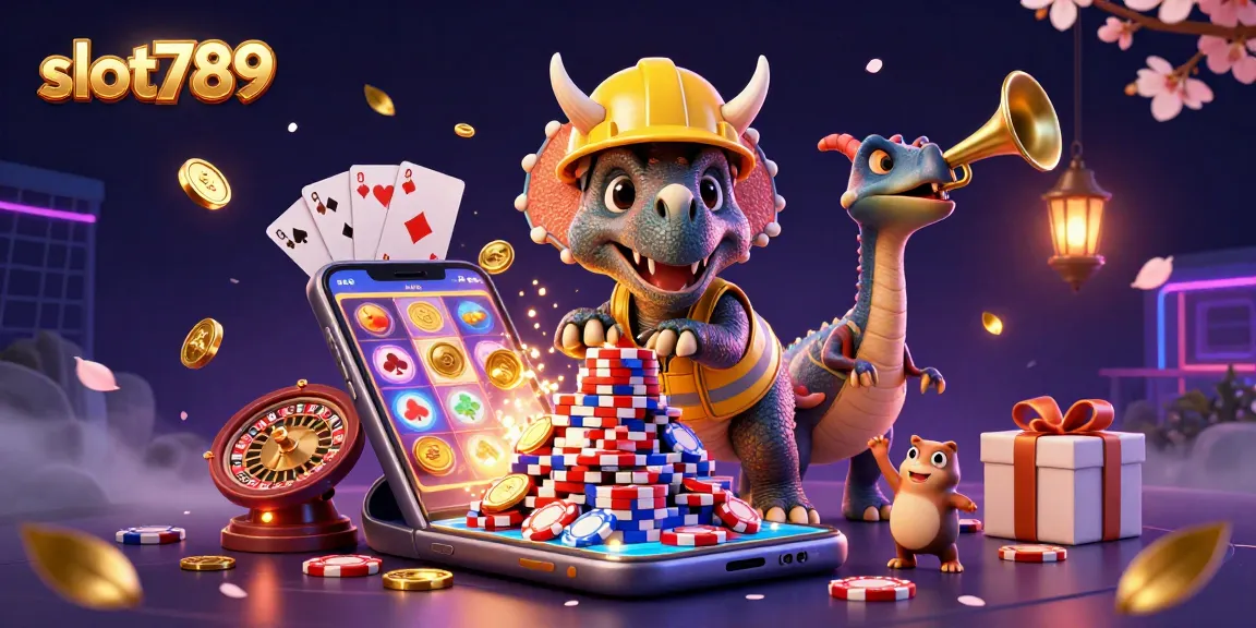 Spin and win with slot789 in this exciting 3D casino scene featuring vibrant characters and gaming action.