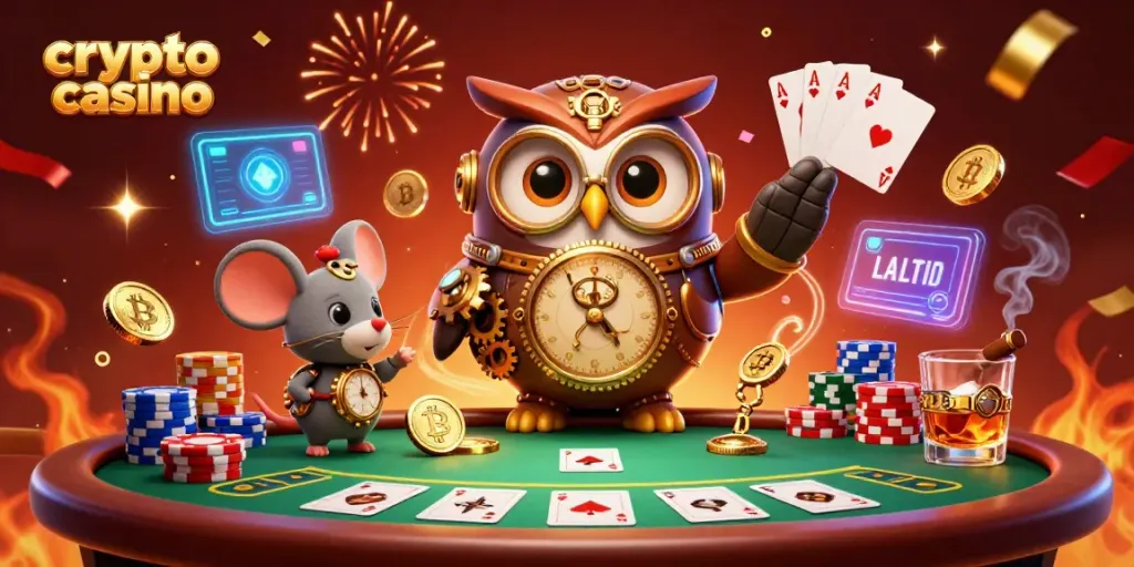Experience thrilling gameplay in a crypto casino environment with our lively 3D illustration.