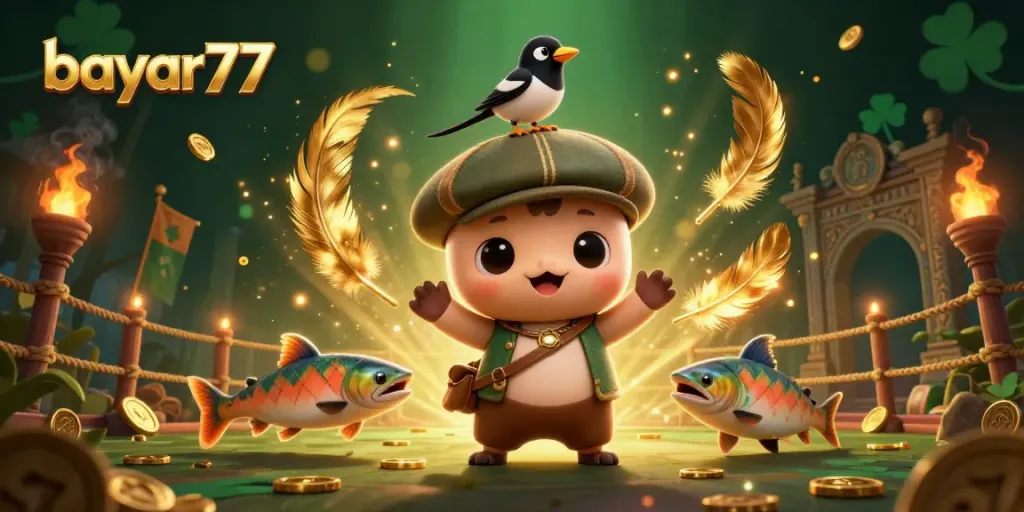 Experience bayar77 with 3D cartoon Nessie and gold-obsessed magpie in vibrant gaming scene.