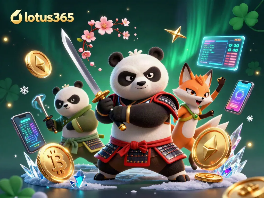 Experience thrilling betting action with lotus365 in a vibrant 3D casino illustration featuring samurai, fox, and tanuki.