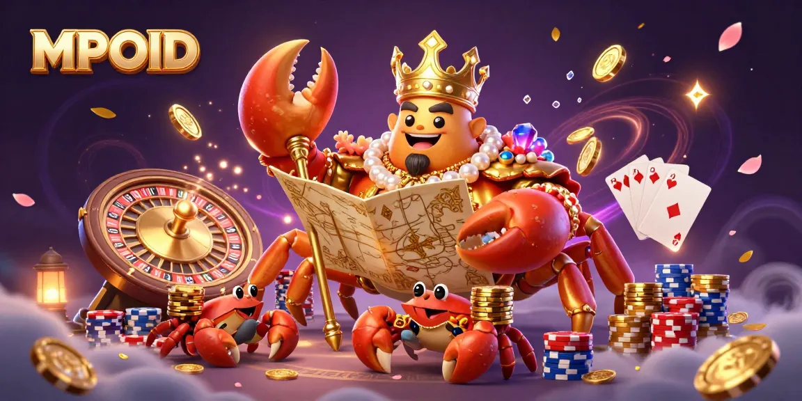 MPOID platform engaging players with vibrant casino elements, featuring golden crab emperor in action.