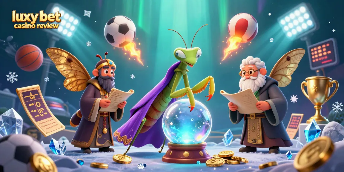 Engage with luxy bet casino review through a mystical fortune teller scene filled with sports elements and treasures.