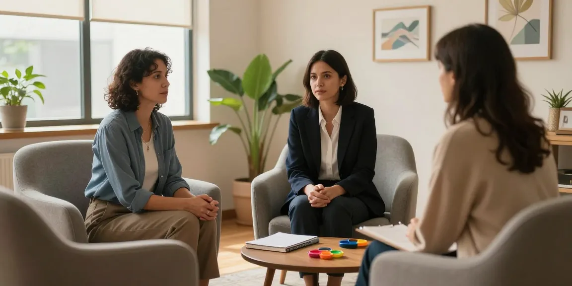 Therapy session at https://neam.org.uk showcasing therapist assisting client in a cozy office setting.