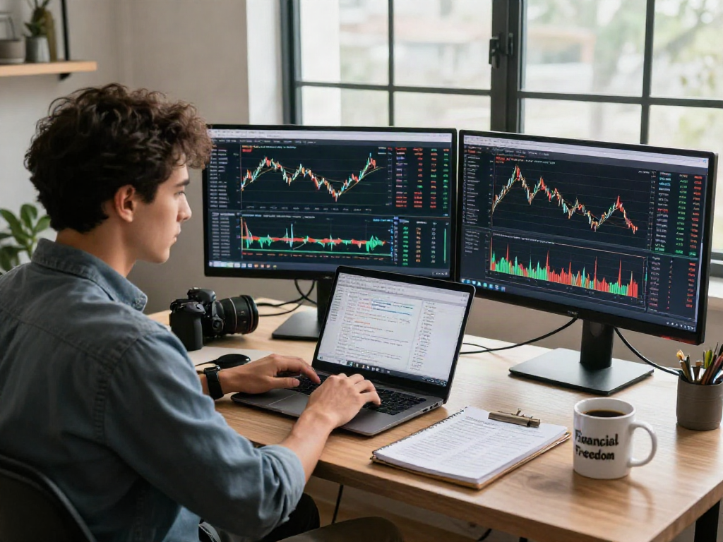 Investor analyzing depo 10k market trends and strategies in a modern home office.