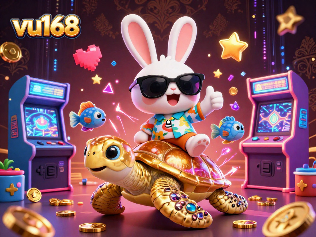 Place bets and enjoy winnings at vu168 with a vibrant casino scene depicted in 3D illustration.