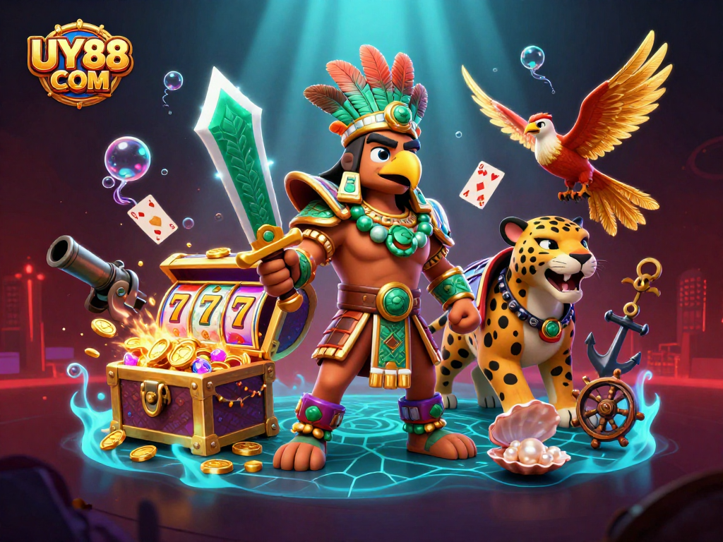 Experience the thrill of UY88 COM with vibrant casino games featuring Aztec-inspired characters.