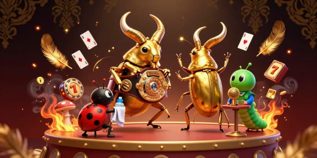 Dynamic casino slot illustration with animated characters and game elements for engaging gaming experience.