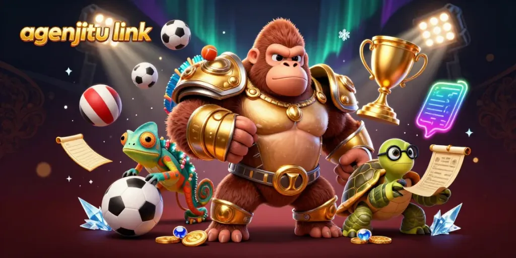 Gorila raja kuat di armor emas menguasai arena taruhan, mewakili agenjitu link.