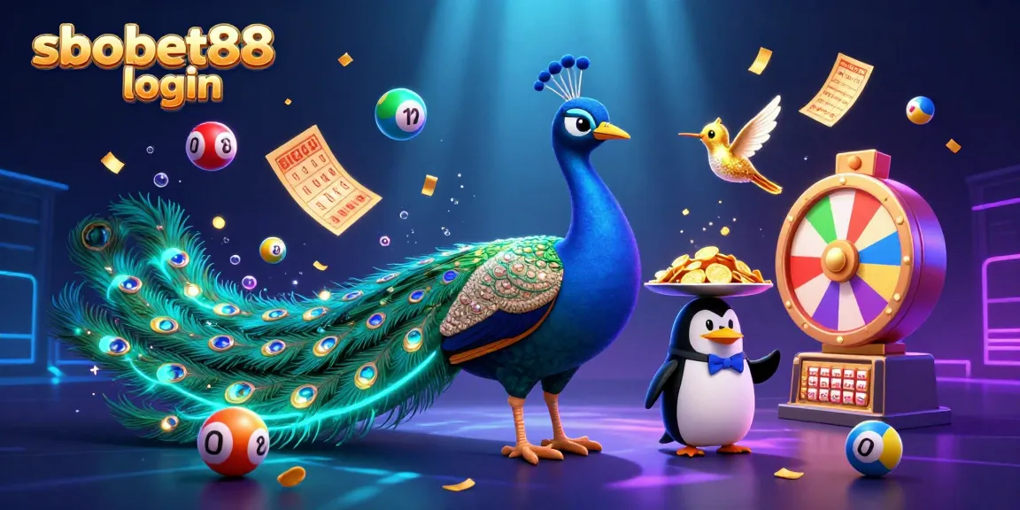 Experience sbobet88 login with a vibrant scene of games, colorful elements, and lively characters.