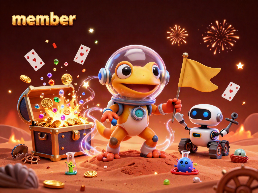 Engage in thrilling gameplay with member Martian gecko exploring a vibrant casino.