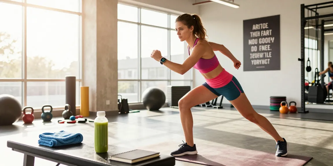 Active woman exercising with a health tracker in a bright gym