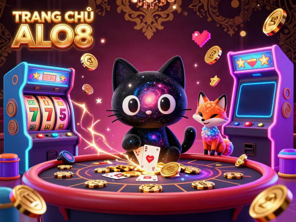 Experience the excitement at TRANG CHỦ ALO8 with a cosmic casino scene featuring advanced gaming elements and dynamic characters.