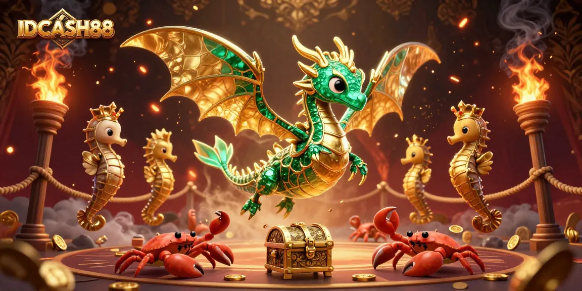 Join the excitement with IDCASH88's vibrant 3D dragon and seahorse casino adventure.