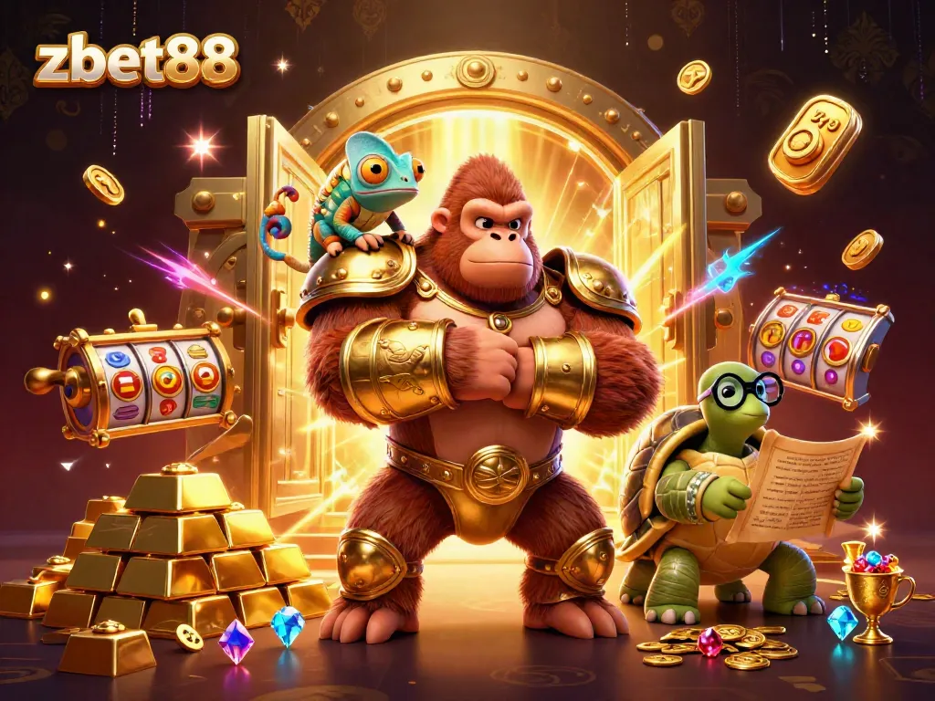 Experience the thrill of zbet88 with engaging characters and dazzling casino elements in this dynamic illustration.