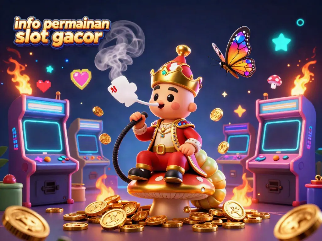 Info permainan slot gacor dengan ilustrasi ulat dan elemen kasino yang menarik.