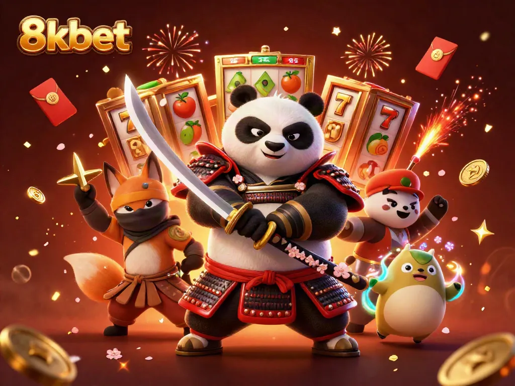 Experience the vibrant energy of 8kbet with playful 3D characters enjoying thrilling slots and jackpots.
