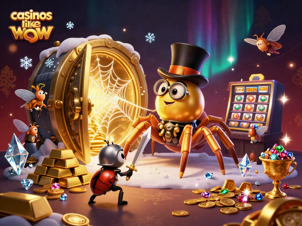 Experience casinos like wow vegas with this vibrant 3D casino illustration depicting excitement and treasures.