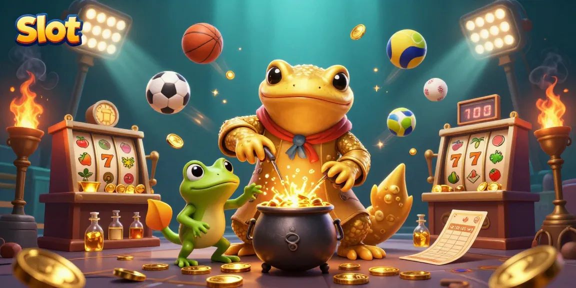 Spin the slot reels with a dynamic scene of a golden salamander alchemist surrounded by gold coins and sports symbols.