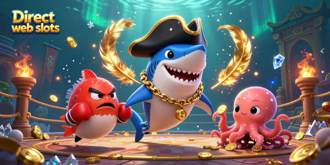 Immerse in Direct web slots action with a vibrant 3D scene of gambling characters, coins, and excitement.