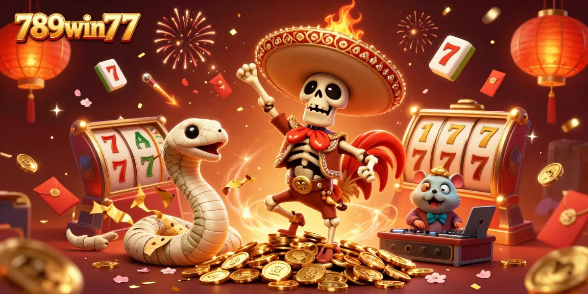 Experience thrilling wins at 789win77 with vibrant, action-packed 3D casino characters celebrating amidst golden coins.