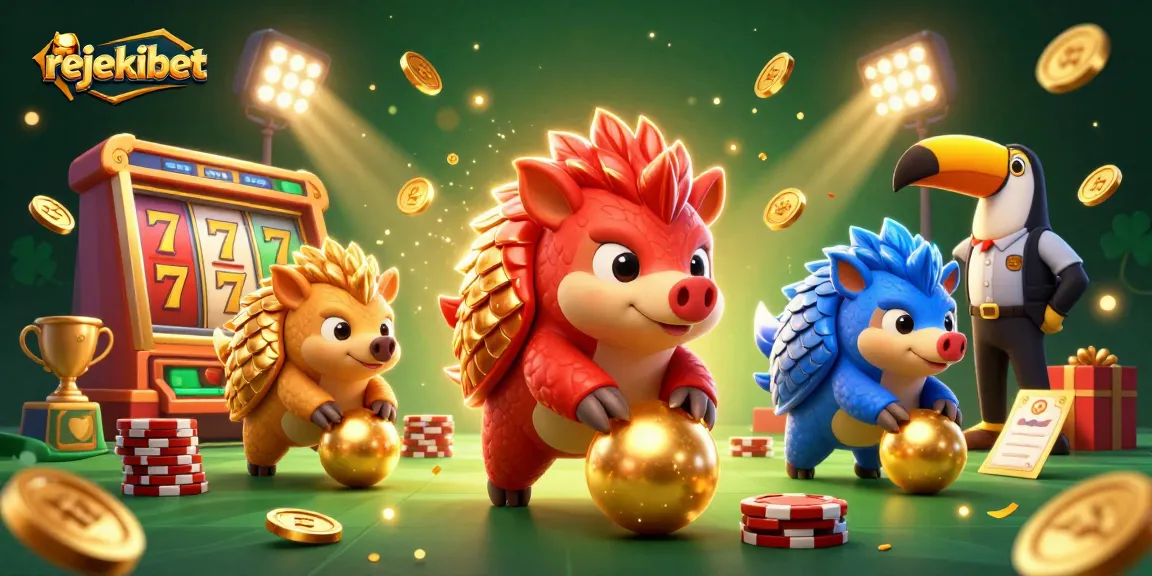 Engage with rejekibet's dynamic illustration featuring rival pangolins in a casino scene, emphasizing gambling excitement.