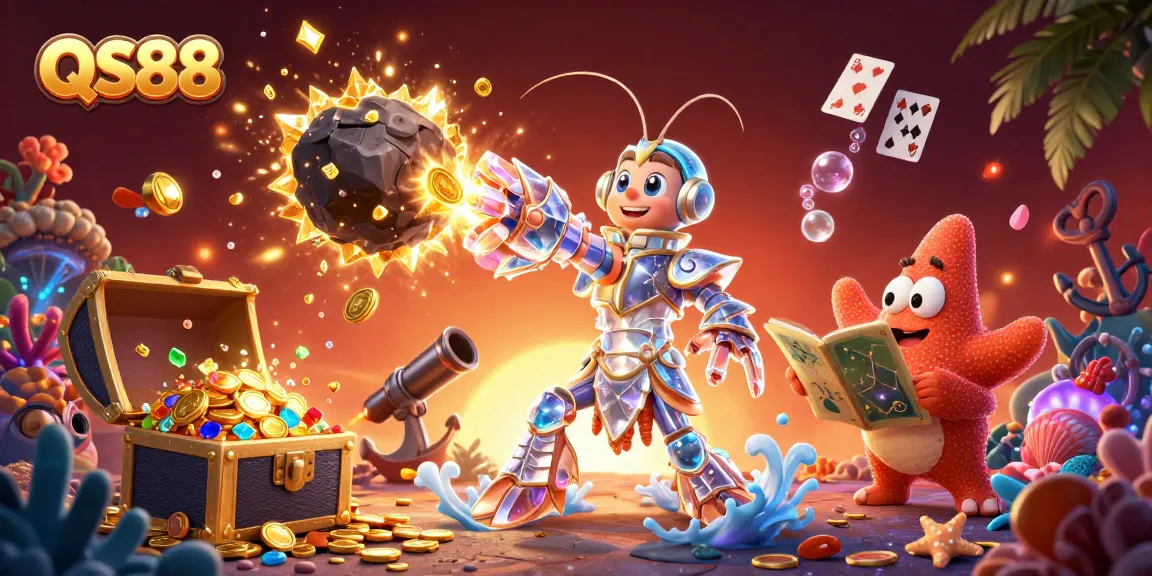 Experience the excitement of QS88 with vibrant, engaging gambling characters in a dynamic casino scene.