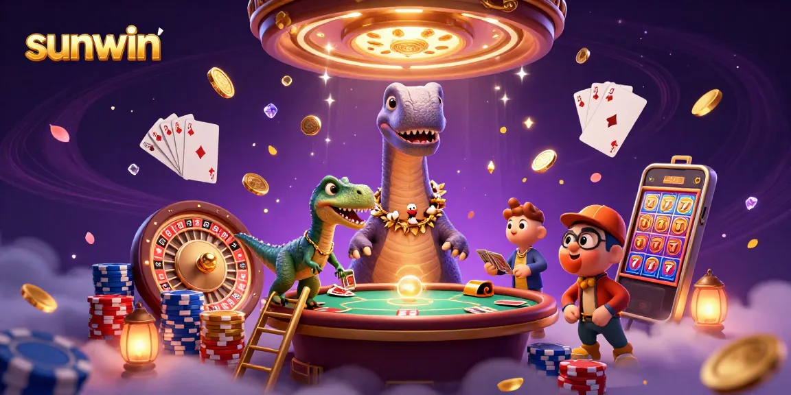 Play cards and win at sunwin with vibrant casino elements and a fun 3D scene.