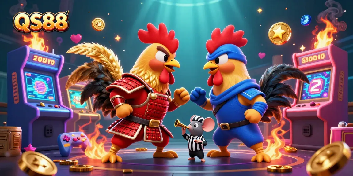Engage in thrilling gameplay at QS88 featuring dynamic cockfighting and colorful casino elements.