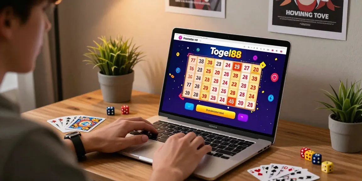 Togel88 Me Login - Engaged user accessing Togel88 online gaming site with vibrant lottery graphics.