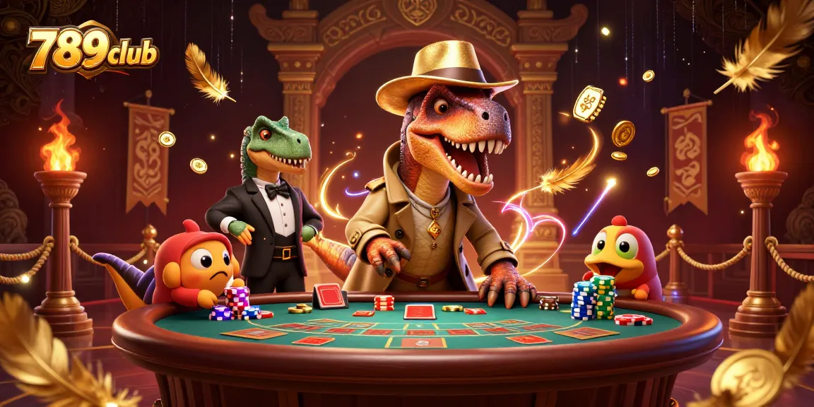 Engage in thrilling play at 789club with a dynamic casino illustration featuring cartoon characters.